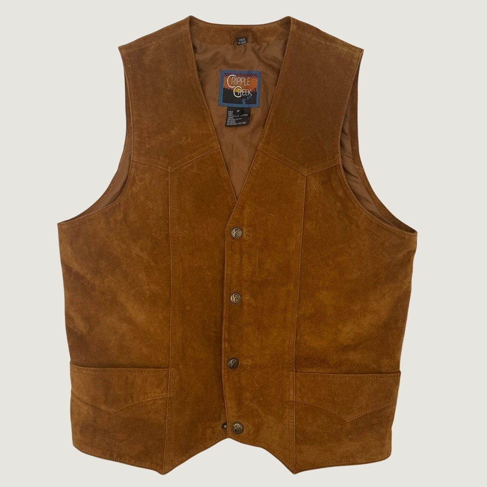 Cripple Creek‎ Mens Brown Suede Leather Western Vest Small Cowboy Boho V-Neck